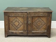 ANTIQUE OAK CUPBOARD with carved double doors, 60 (h) x 82 (w) x 40cms (d) Provenance: private