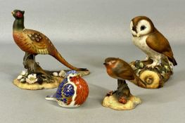ROYAL CROWN DERBY: DERBY CHINA BROWN OWL, XXXVI; Pheasant, XXXVIII; Robin, XXXVIII; and a robin