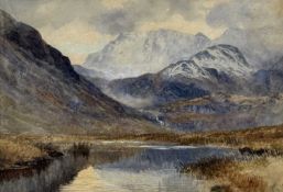 UNKNOWN watercolour - Eryri mountains with lake in foreground, monogrammed and dated 1901 lower