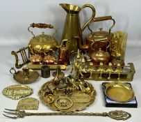 ASSORTED METALWARE, including circular brass kettle with amber glass handle, 20cms (h); oval