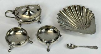 SILVER COLLECTABLES, comprising George V pair of circular open salts, on hoof feet, Charles &