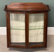EDWARDIAN MAHOGANY GLAZED TWO-DOOR WALL CABINET of serpentine shape, string inlay, 58 (h) x 56 (w) x