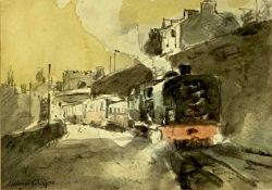 ‡ WILLIAM SELWYN (Welsh, b. 1933) watercolour - entitled verso 'Train at Caernarfon', signed lower