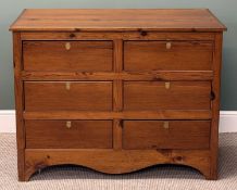 19TH CENTURY PITCH PINE CHEST OF SIX DRAWERS, keyholes with hinged brass covers, 92 (h) x 118 (w)