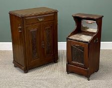MAHOGANY PURDONIUM with mirror back, marble top, and carved fall front with zinc lined interior,