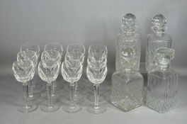 WATERFORD GLASSWARE, four square glass decanters and stoppers, and twelve hock glasses Provenance: