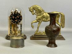 ASSORTED METALWARE, including Japanese bronze vase, relief decoration, 20cms (h); cast brass horse