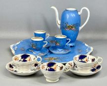 CONTINENTAL PORCELAIN CABARET SET, comprising teapot, three cups and saucers, and circular tray,