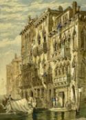 ‡ WILLIAM RICHARDSON (British 1814-1899) watercolour - Venetian buildings with gondola and figures