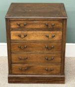 19TH CENTURY MAHOGANY DWARF CHEST of five long graduated drawers, brass drop handles, platform base,