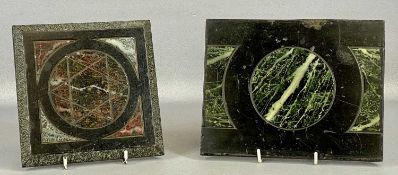 TWO VICTORIAN SLATE & MARBLE KETTLE STANDS, rectangular, 21.5 x 16.5cms, and square, 17cms²