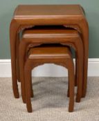 CHINESE NEST OF THREE HARDWOOD TABLES, rectangular tops, carved friezes and aprons, 66 (h) x 58 (