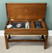 REPRODUCTION CAMPAIGN STYLE STEREO UNIT with hinged lid, 53 (h) x 85 (w) x 38cms (d); with a