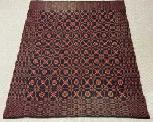 TRADITIONAL WELSH WOOLLEN BLANKET, black, red, and blue geometric pattern, double sided, 216 x