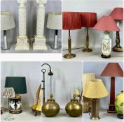 LARGE GROUP OF CONTEMPORARY TABLE LAMPS, various materials, mostly with shades Provenance: private