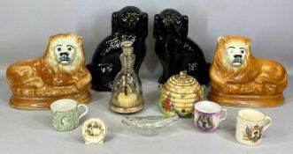 ASSORTED CERAMICS, including pair of Sadler lions, 26cms (h); pair of Jackfield ware spaniels, 34cms