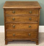 MAHOGANY DWARF CHEST of four graduated long drawers, brass ring handles, splayed supports, 74 (h)
