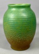 PILKINGTON'S ROYAL LANCASTRIAN VASE, circular ribbed design, green and brown mottled glaze,