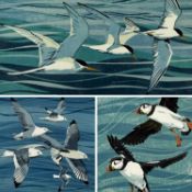‡ ANN LEWIS (Welsh, b. 1962) three limited edition linocut prints - 'Terns over Malltraeth' (20/20),