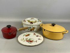 LE CREUSET OVAL TWO-HANDLED LIDDED CASSEROLE DISH, yellow, 14 (h) x 33 (w) x 21cms (d); Le Creuset