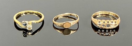 THREE VARIOUS GOLD DRESS RINGS, 4g gross Provenance: private collection Denbighshire