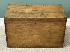 19TH CENTURY TEAK CAMPAIGN TRUNK with recessed brass fittings and side handles, top bearing plaque