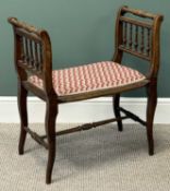 BEECH FRAMED DRESSING STOOL, spindle sides, upholstered seat, turned supports and stretcher, 71 (