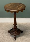 VICTORIAN MAHOGANY CENTRE TABLE, circular top with shaped apron, pedestal column, circular base on