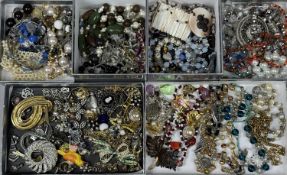 QUANTITY OF VINTAGE & MODERN COSTUME JEWELLERY, in four boxes Provenance: private collection Conwy