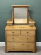 VICTORIAN PINE DRESSING TABLE, rectangular mirror back with dentil cornice, and with drawer to
