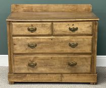 19TH CENTURY PINE CHEST with raised back, two short and two long drawers, brass drop handles and