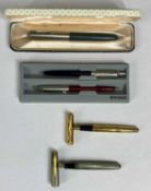 COLLECTION OF PENS, including a Waterman's grey marbled lever action fountain pen with 14k nib;