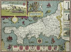 AMENDED DESCRIPTION & ESTIMATE - JOHN SPEED colour map of 'Cornwall', double-sided, 20th century, 43