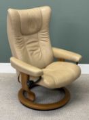 STRESSLESS LEATHER BEIGE EASY CHAIR, swivel and tilt Provenance: private collection Ynys Môn
