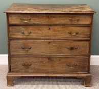19TH CENTURY MAHOGANY CHEST of four long graduated drawers, with brass drop handles, on plain