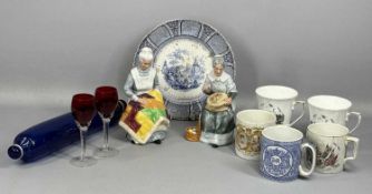 ASSORTED CERAMICS & GLASSWARE, including two Royal Doulton figures 'Embroidering' HN2855 and '
