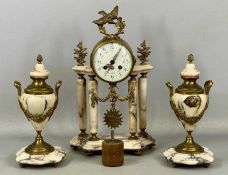 FRENCH MARBLE & GILDED BRASS CLOCK GARNITURE, 19th century, clock having barrel movement