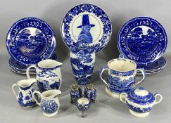 VARIOUS BLUE & WHITE TRANSFER WARE, including Royal Doulton plate, featuring a Welsh woman in pipe-