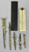 GEORGIAN SHAGREEN CASED SET OF DRAWING INSTRUMENTS, including ebony and brass parallel rule, bone