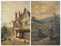 JOHN HENRY BOEL (active 1890-1915) oil on canvas - boy and girl fishing in mountainous landscape,