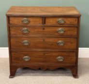 19TH CENTURY MAHOGANY CHEST of two short and three long graduated drawers, brass drop handles,