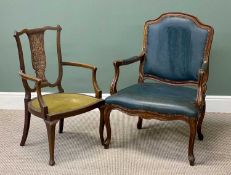 OFFERED WITH LOT 15 - SALON TYPE OPEN ARMCHAIR with blue vinyl upholstered seat, back and