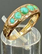 9CT ROSE GOLD RING, set with a band of five graduated turquoise, size O, 4g Provenance: private