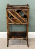 VICTORIAN BAMBOO MAGAZINE RACK, the lacquered undertier decorated with birds and flowers, 82 (h) x