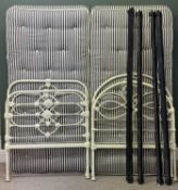PAIR OF PAINTED CAST IRON SINGLE BEDSTEADS, one with dome ends, 117 (h) x 93 (w) x 200cms (d), one