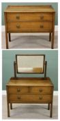 OAK DRESSING TABLE WITH MIRROR BACK, two short and one long drawer, metal ring handles, 145 (h) x