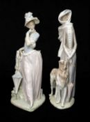 TWO LLADRÓ FIGURINES, Lady with Greyhound 4594 and Aesthetic Pose (leaning lady with parasol)