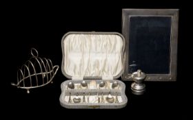 ASSORTED SILVERWARE, including Victorian 7-bar toast rack, London 1896, William Hutton & Son,