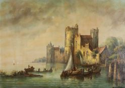 PETER K. HAFKE oil on canvas - castle on the Rhine, signed 69 x 99cms Provenance: private collection