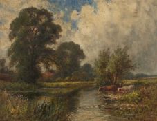 WALTER WALLON CAFFYN (British 1845-1898) oil on canvas - cattle crossing river, signed, 34 x 45cms